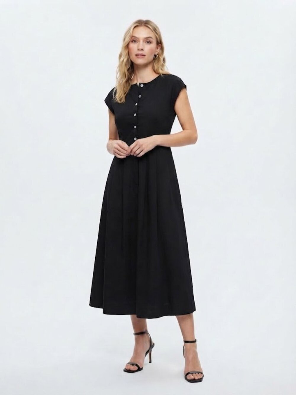 Madewell Cotton Poplin Button Front Relaxed Fit Midi Dress Black Size XS NWT